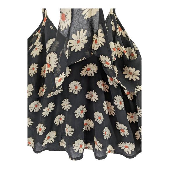 ASTR Floral Tiered Crop Top Large Sleeveless Daisy Flowy Layered Overlay Ruffle - Picture 2 of 12